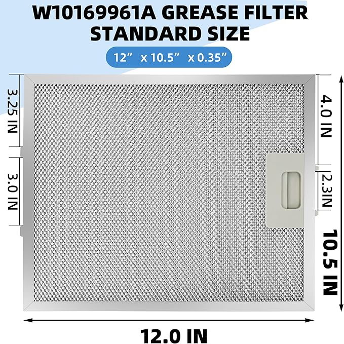 10.5x12 Inch W10169961A Range Hood Aluminum Mesh Filter Fit for Whirl-pool, Ik-ea, Kitchen-Aid, Jenn-Air Replace W10870878, W10875058, W10833076, W10169961, W11245983 by Fetechmate 3 Pack