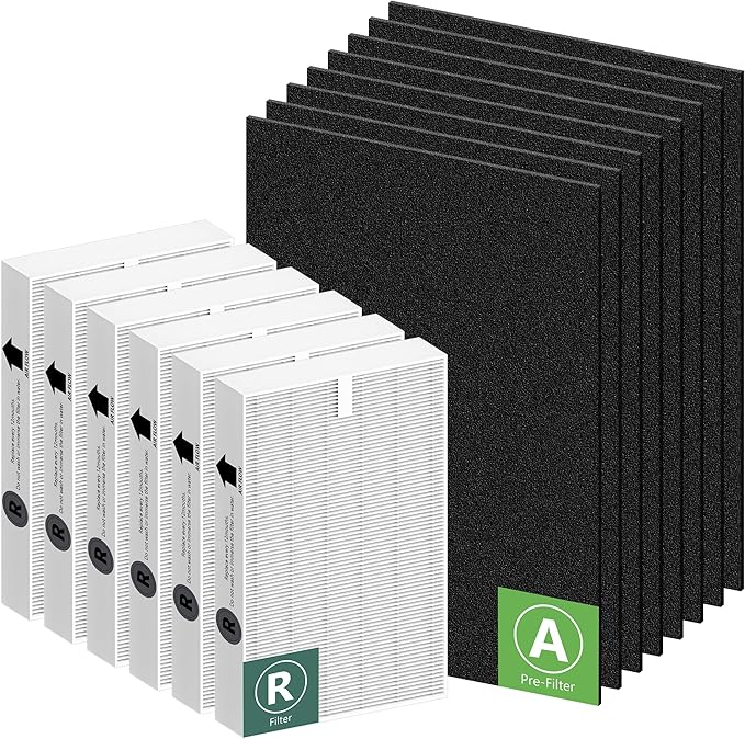 HPA300 HEPA Filter Replacement for Honeywell HPA300 Series Air Purifiers HPA300, HPA300VP, HPA304 HPA3300, Replace HRF-R3 (6 Ture HEPA R Replacement Filters + 8 Activated Carbon Pre-Filter) by Funmit