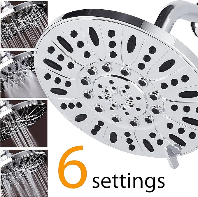 AquaDance High Pressure 6-Setting, 7" Rainfall Shower Head – Tested to Meet US Quality Standards, Angle-Adjustable, with Tool-Free Installation – Chrome Finish