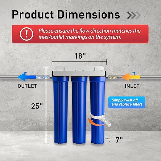 iSpring Whole House Water Filter System, Highly Reduces up to 99% Chlorine, Sediment, Taste, Odor, 3-Stage Whole House Water Filtration System, Model: WCB32O, 3/4" NPT Inlet/Outlet