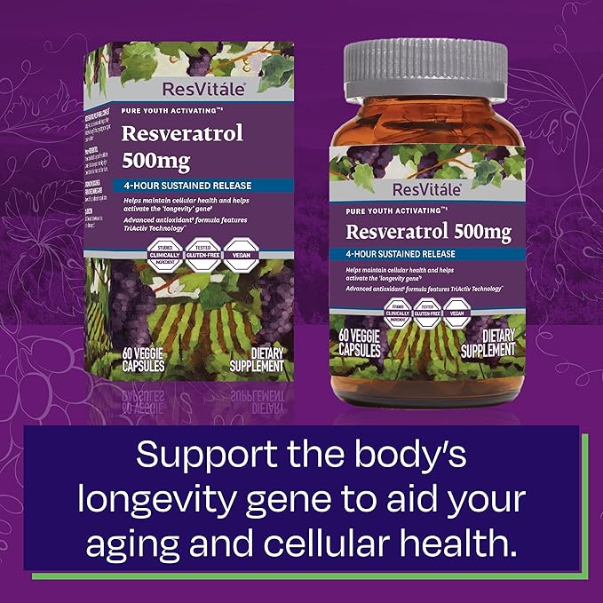 ResVitale Resveratrol 500 mg - Resveratrol Supplement for Men and Women - 60 Veggie Capsules