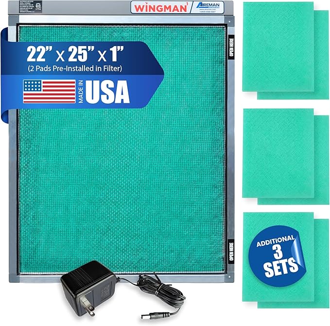 Electronic Air Filter with 1-Yr Supply of Air Purifier Pads - HVAC, Heater, Air Return, Furnace Filters for House - Air Conditioner Replacement Filters - Easy Homeowner Installed - 22x25x1