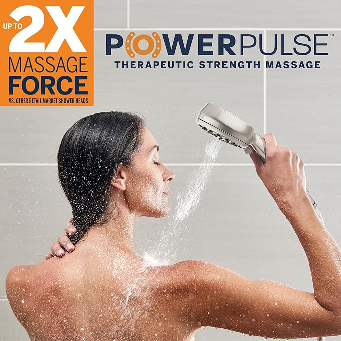 Waterpik High Pressure Hand Held Shower Head With Hose, PowerPulse Massage 7-Mode, Brushed Nickel XPB-769ME