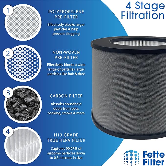 Fette Filter - HSE600 Replacement H13 True HEPA Filter Compatible with HARMONY 600 for Air Purifier Model HSE600 4-stage filtration system. Includes 2 Replacement Filter.