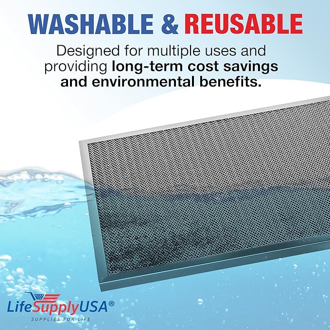 16x24x1 Electrostatic Air Filter, MERV 8, Washable, Reusable Furnace AC/HVAC Filter, Energy Saving, Easy to Clean, Long-Lasting by LifeSupplyUSA
