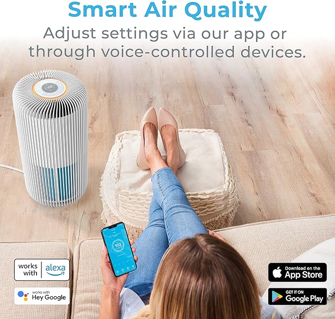 Pure Enrichment PureZone Turbo Smart Air Purifier for Large Rooms (1050 sq. ft. in 30 min.) - Energy Star Rated, 5 Stage Filtration, Smartphone Compatible, Traps Germs, Smoke, & Dust (White)