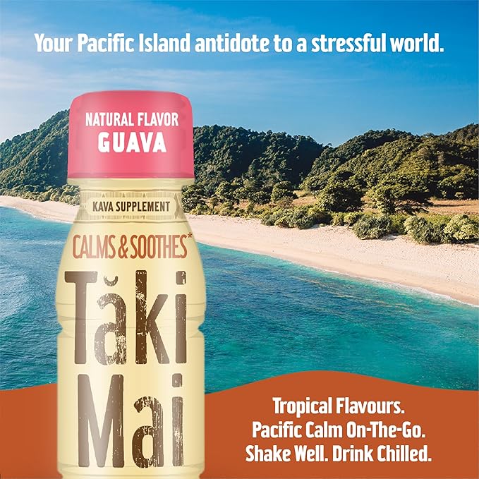 Taki Mai Guava Kava Kava 2.5 oz (24-pack) Shots – Noble Kava Root Drink, Ready to Drink for Stress Support & Relaxation, Fast Acting Herbal Support for Calming Better Sleep and Balanced Mood