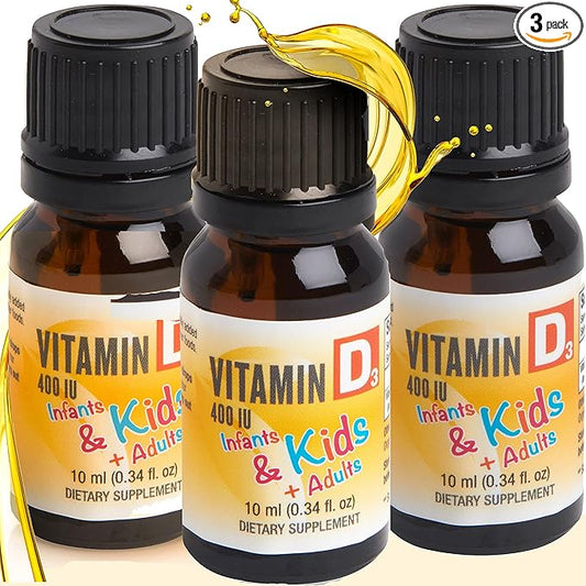 Organic Baby & Infant Vitamin d Drops - Vegetarian 400 IU Liquid Vitamin d3 for Babies & Newborn | No Sugar or Flavors | Non-GMO | Gluten Free & Tummy Gentle | Ages 4 & Under - Pack of 3