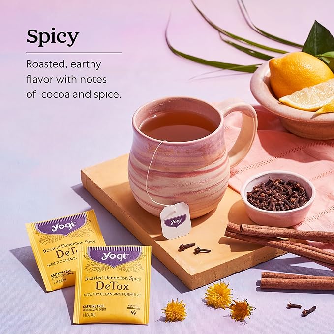 Yogi Tea Roasted Dandelion Spice DeTox - 16 Bags per Pack (4 Packs) - Organic DeTox Tea - Includes Roasted Dandelion Root, Dandelion Root, Cinnamon Bark, Cocoa Shell & More