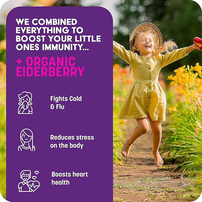 GreenPeach Liquid Immune Support for Kids – Organic Elderberry Syrup with Vitamin C, D, E & Zinc | Toddler & Infant Immune Booster