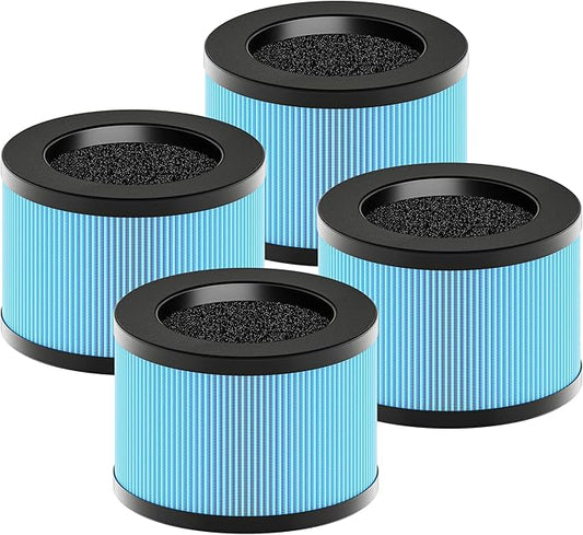 MK01 & MK06 True HEPA Filter Replacement Compatible with Aroeve MK01, MK06, ToLife TZ-K1 and Kloudi DH-JH01 Air Purifier, Standard Version, Blue, 4 Pack