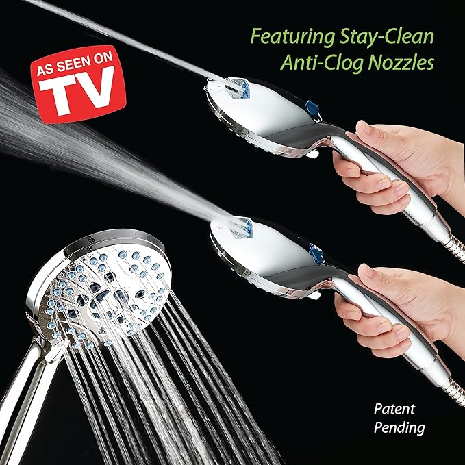 Hotel Spa AquaCare for California As-Seen-On-TV High Pressure Handheld Rain 50-mode 3-way Shower Head Combo with Adjustable Arm, Anti-clog Jets, Tub & Pet Power Wash, 6 ft. Stainless Steel Hose