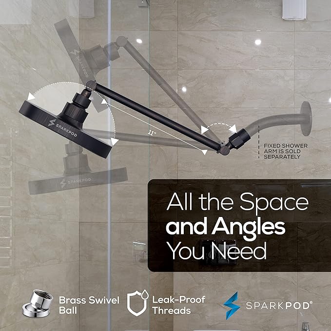 SparkPod Round Rain Shower Head with Extension Arm - Height Adjustable Shower Head with High Pressure Performance - Easy 1-Minute Installation (11" Arm Extension, Vintage Oil-Rubbed Bronze)