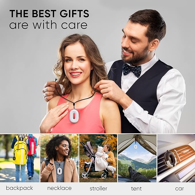 Wearable Air Purifier Necklace - Portable Personal Ionizer - Rechargeable Travel-Size Air Cleaner - Removes Dust Allergen Odor Viruses Bacteria - Use in Office Airplane Train Bus - For Kids and Family