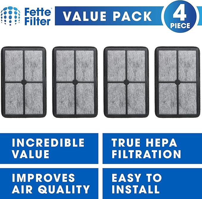 Fette Filter - FLT4010 Replacement Filter Compatible with GermGuardian Filter A for Models AC4010 & AC4020 Series and Black + Decker Model BXAP040 Air Purifiers - Pack of 4