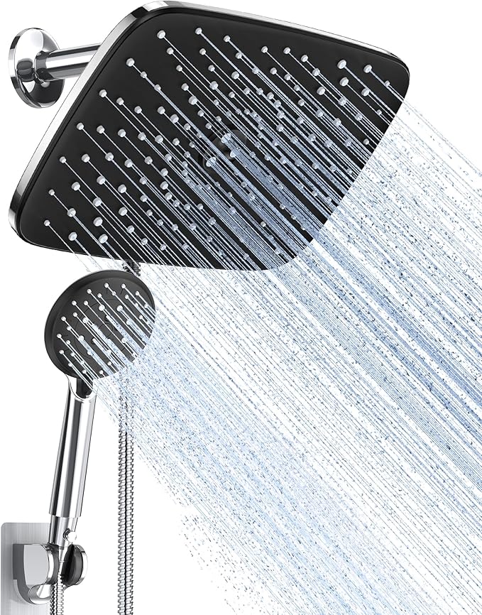 Veken 11.8 Inch Rectangle Rain Shower Head - Shower Heads with 6 Modes Handheld Spray Combo - Wide Rainfall shower with 70" Hose - 1.8gpm Dual Showerhead with Anti-Clog Nozzles - Chrome