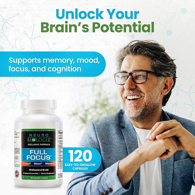 Full Focus™ 120 Capsules – Comprehensive Brain Supplement for Optimal Cognition, Brain Focus and Memory – Brain Support Supplement to Promote Enhanced Mood, Relaxation, Dopamine Balance and More
