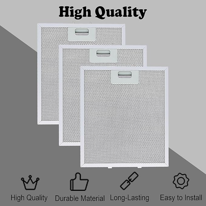 𝑼𝒑𝒅𝒂𝒕𝒆𝒅 W10169961A Aluminum Range Hood Filters Replacement 3 Pack 10.5 x 12 Inch by Wadoy, 3-Layer Aluminum Mesh Range Hood Filter Metal Slip Joints Compatible with Whirl-pooll
