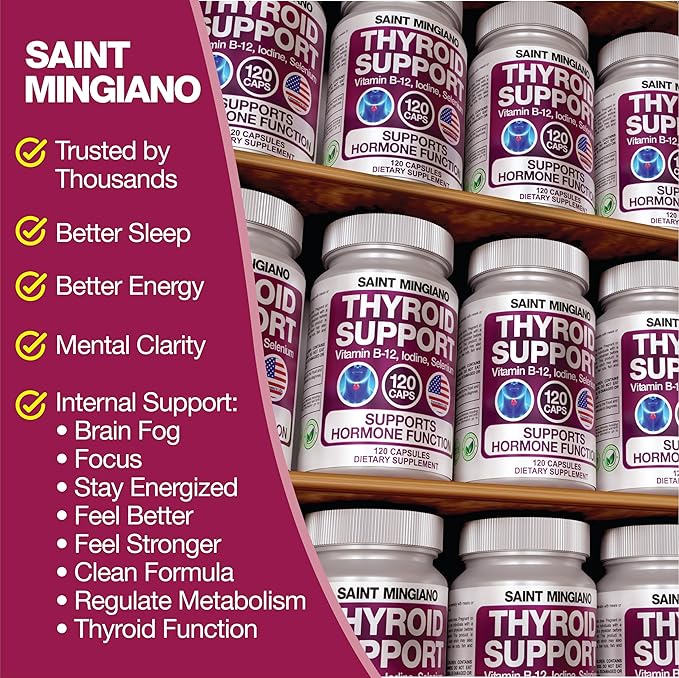 Thyroid Support Supplement with Iodine |120 Capsules to Help Body Mass & Improve Energy, Cardiovascular, Energy & Focus Formula | 14 Natural Vitamins