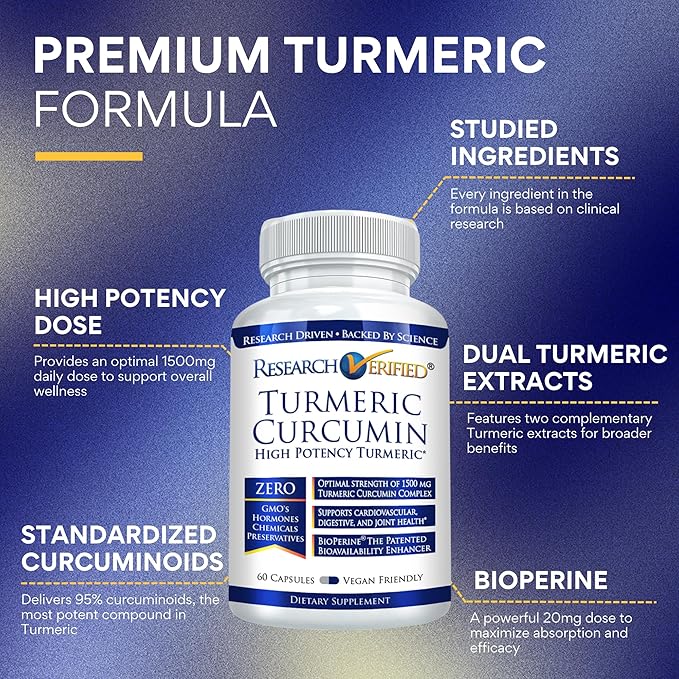 Research Verified Turmeric Curcumin - with BioPerine, Curcumin C3 Complex - Vegan - Made in The USA - 360 Capsules
