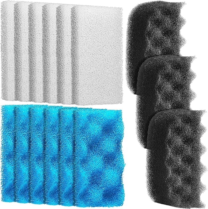 15 Pcs Filters Media Set Compatible with Fluval 106/107 Foam Aquarium Filters, Including Blue White Black Foam for Replacement Filter Media Kit