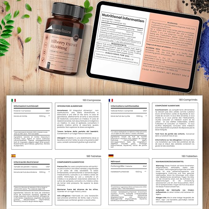 Bilberry Extract 10,000mg x 720 Tablets (4 Bottles) - 10 X More anthocyanidins per Tablet Than Most Others