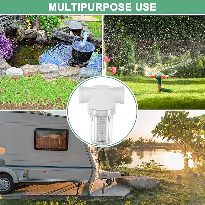 3-Pack Water Pump Strainer with 20 Mesh Stainless Steel Filter Screen, 3/4" Inch Female NPT in-line Strainer for Garden Hose Outdoor RV Water Tank Pressure Washer [White]