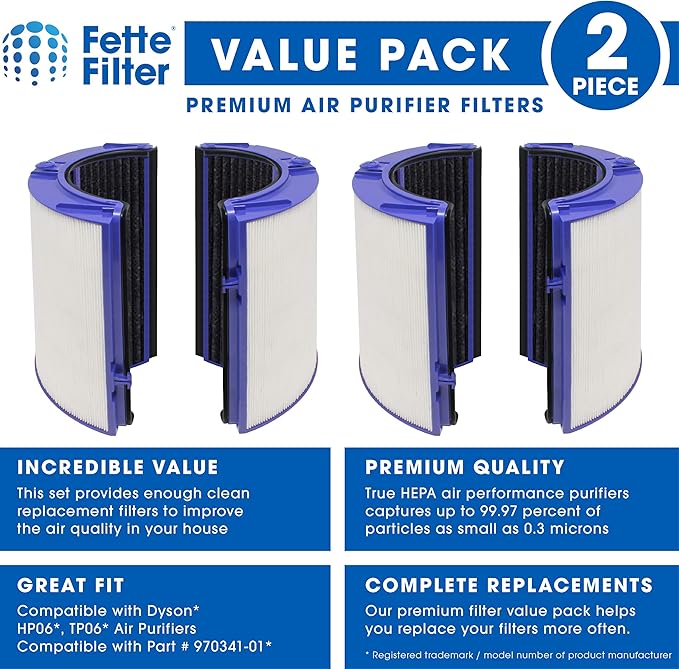 Fette Filter - Premium Air Purifier Filter Replacement Compatible with Dyson HP06, HP09, TP06, TP09, PH01, PH02, PH03, PH04, HP07, TP07 (Part No.970341-01 & 965432-01) - Pack of 2