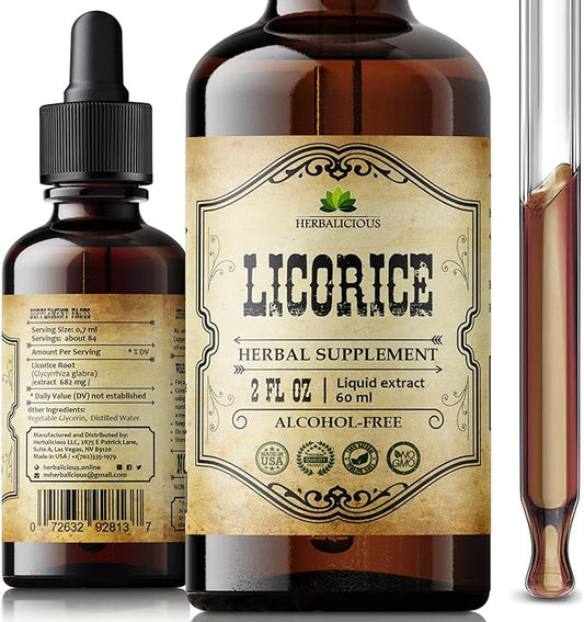 Licorice Root Extract – Organic Licorice Root Liquid Supplement – Pure Glycyrrhiza Glabra for Digestive, Respiratory, Adrenal & Immune Support – 2 Fl Oz – Vegan, Non-GMO, Gluten-Free