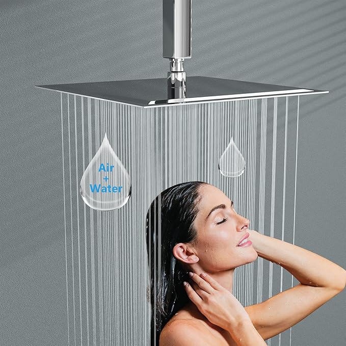 Lordear Rainfall Shower Head 10 Inch Solid Square Ultra Thin 304 Stainless Steel Polish Chrome Rain Setting Shower Heads,Waterfall Full Body Coverage with Silicone Nozzles