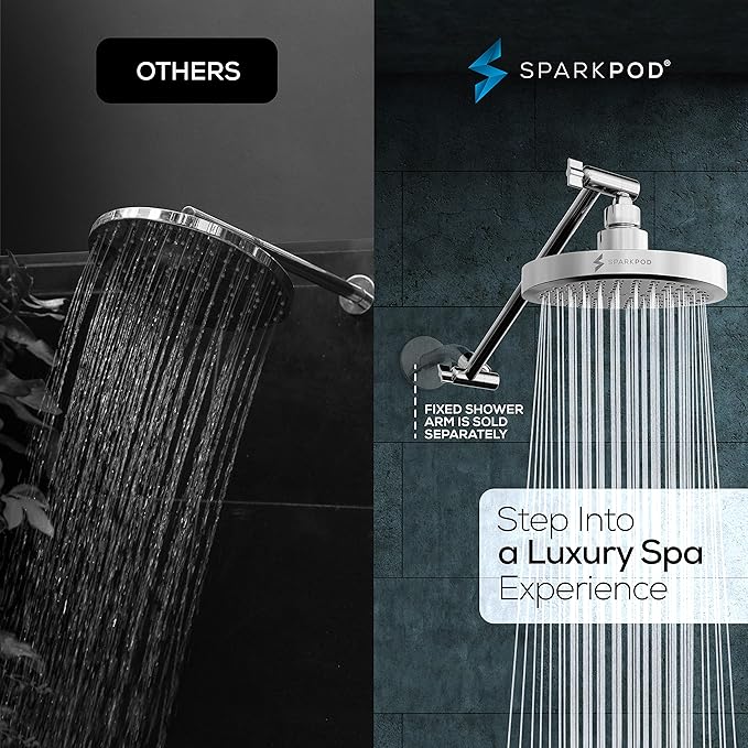 SparkPod Round Rain Shower Head with Extension Arm - Height Adjustable Shower Head with High Pressure Performance - Easy 1-Minute Installation (11" Arm Extension, Luxury Polished Chrome)