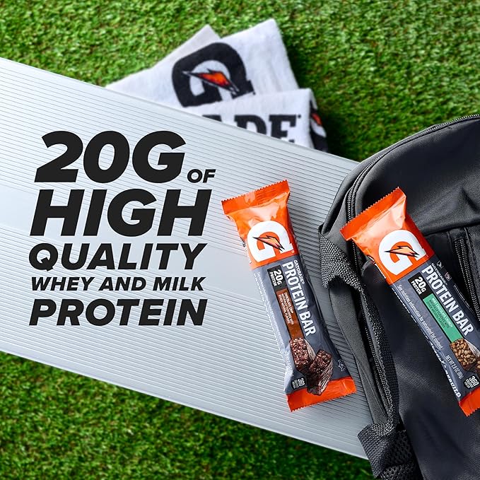 Gatorade Whey Protein Bars, Chocolate Caramel, 2.8 oz bars (Pack of 12, 20g of protein per bar)