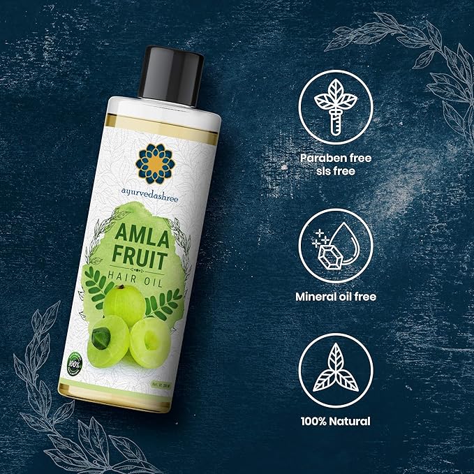 Amla Oil for Hair Growth with Bhringraj, Brahmi, Tulsi, Almond, Argan, Moringa & Clove Oils - 6.76 fl oz