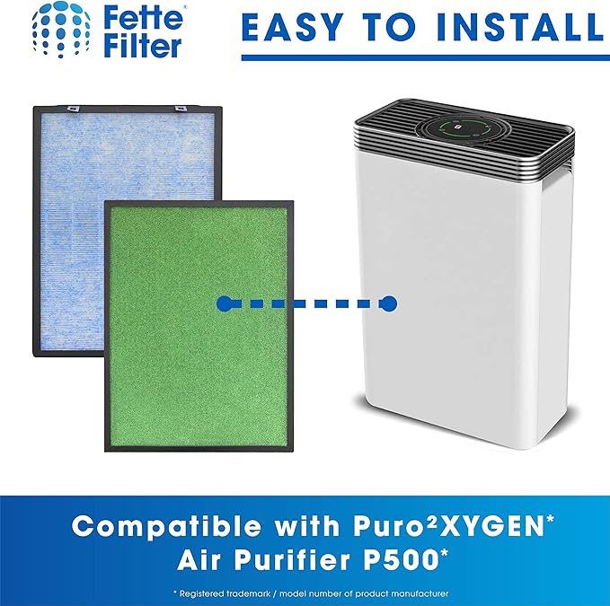 Fette Filter - 4-in-1 High-Efficiency Replacement Filters (pack of 2) Compatible with PURO²XYGEN Air Purifier P500 with True HEPA Filter, Activated Carbon Filter - Pack of 2