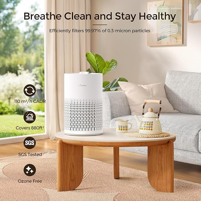 Purivortex Air Purifiers for Home, Quiet HEPA Air Filter for Pollen, Smoke, Dust, Pet Dander, Odor, Hair, Covers Up to 880 Sq Ft (Model: AC400 White with Fragrance Sponge)