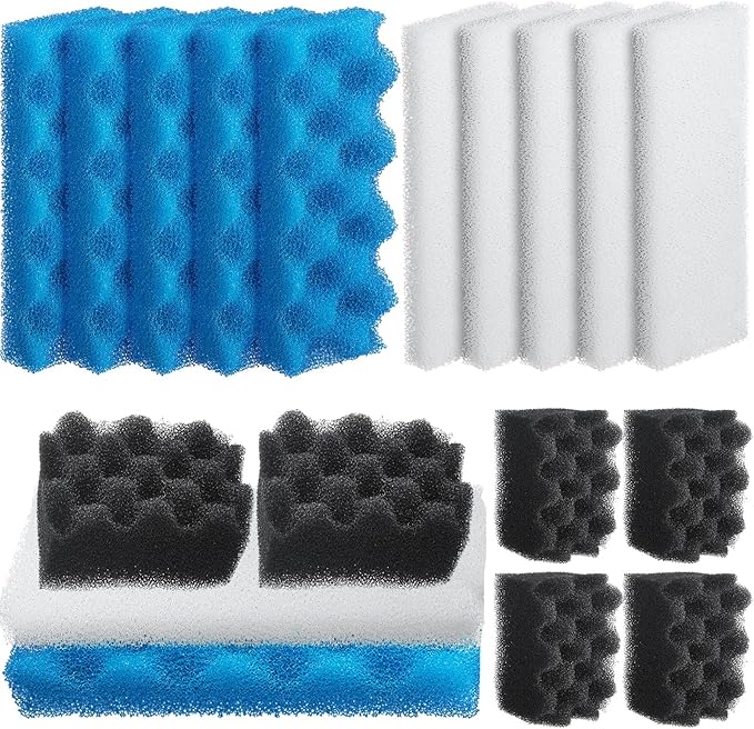 18 Pcs Compatible with 306/307 Bio Sponge Set Compatible with Aquarium Filters Including Blue White Black Bio Sponge for Replacement Filter Media Kit