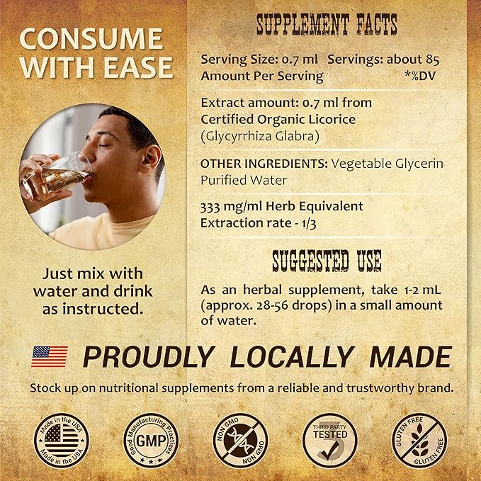 Licorice Root Extract – Organic Licorice Root Liquid Supplement – Pure Glycyrrhiza Glabra for Digestive, Respiratory, Adrenal & Immune Support – 2 Fl Oz – Vegan, Non-GMO, Gluten-Free