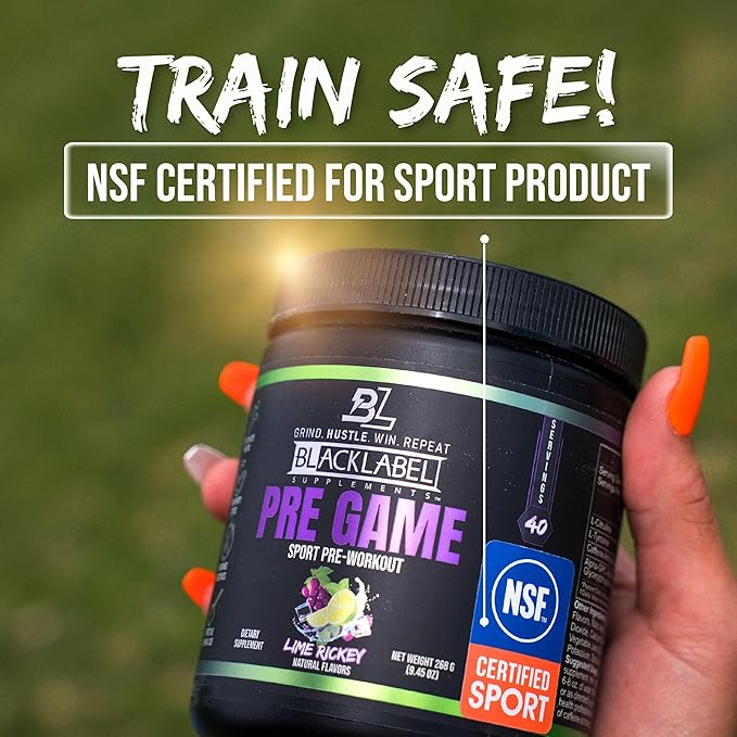 BLACKLABEL Supplements PRE-Game Pre Workout Powder, Lime Rickey (40 Servings) – NSF Certified for Sport – Customizable 150mg Caffeine for Energy and Focus – Low-Stimulant Pre Workout for Men and Women