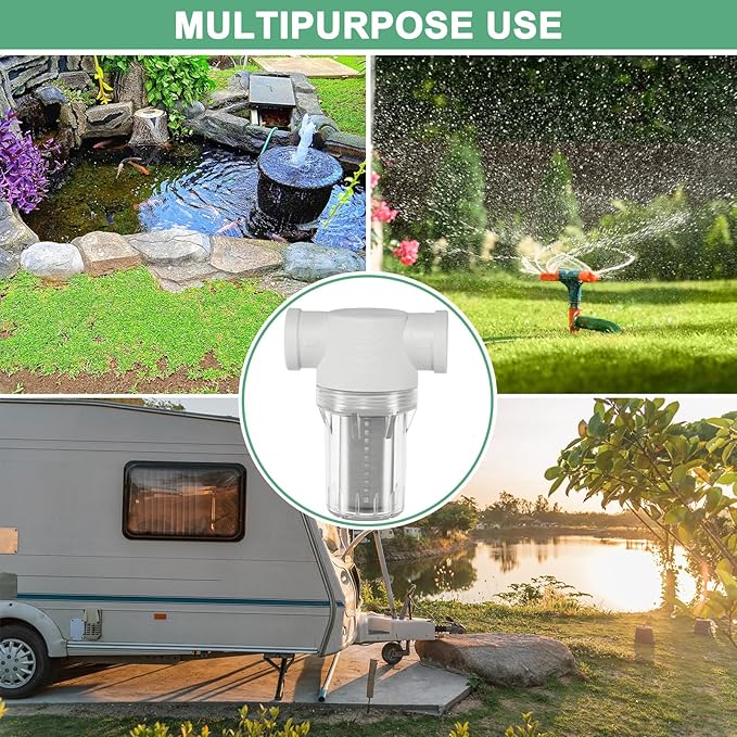 3-Pack Water Pump Strainer with 100 Mesh Stainless Steel Filter Screen, 3/4" Inch Female NPT in-line Strainer for Garden Hose Outdoor RV Water Tank Pressure Washer [White]
