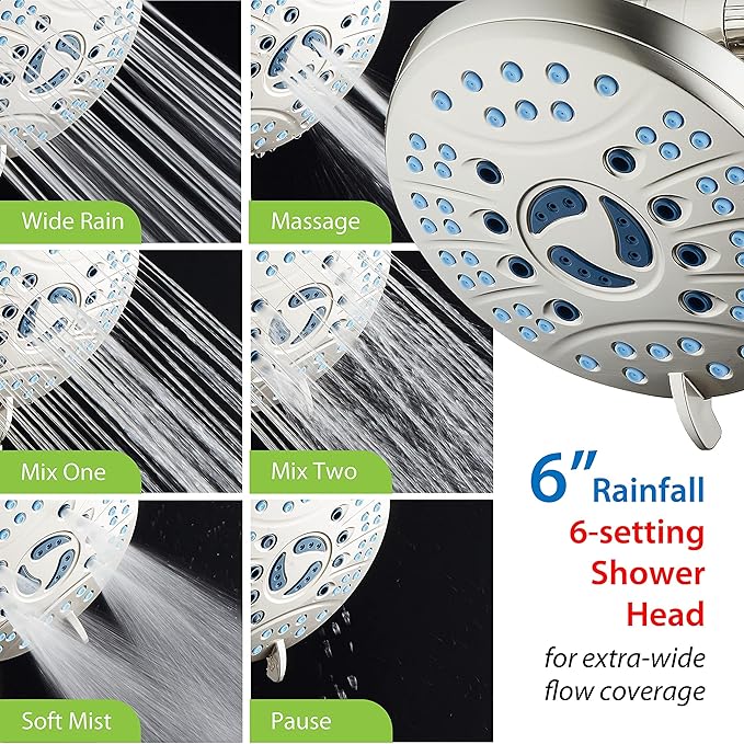 Hotel Spa AquaCare for California As-Seen-On-TV High Pressure Handheld Rain 50-mode 3-way Shower Head Combo, Anti-clog Jets, 2-mode Tub & Pet Power Wash, Wall Bracket, 6 ft. Stainless Steel Hose