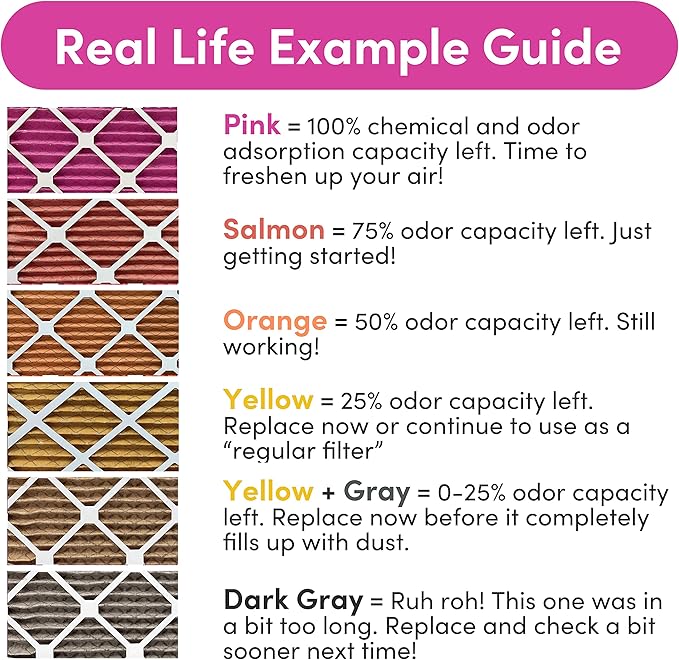 16x30x1 Air Filter by Colorfil | Color Changing Filters for Cat and Dog Odor | MERV 8 Furnace AC Filter for Pet Hair and Dust | 15.75"x29.75"x0.75" Exact Size | Pack of 6