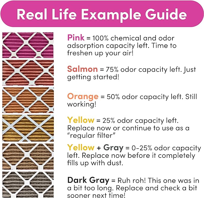 16x16x1 Air Filter by Colorfil | Color Changing Filters for Cat and Dog Odor | MERV 8 Furnace AC Filter for Pet Hair and Dust | 15.75"x15.75"x0.75" Exact Size | Pack of 6