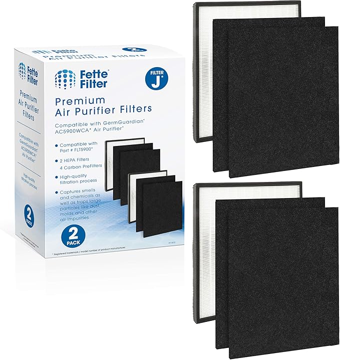 Fette Filter - Replacement Filter J Compatible with GermGuardian FLT5900 for AC5900WCA & AC5900WDLX Air Purifier includes 2 Filters 4 Activated Charcoal Filter.