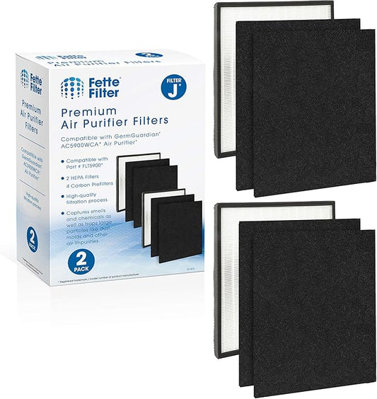 Fette Filter - Replacement Filter J Compatible with GermGuardian FLT5900 for AC5900WCA & AC5900WDLX Air Purifier includes 2 Filters 4 Activated Charcoal Filter.