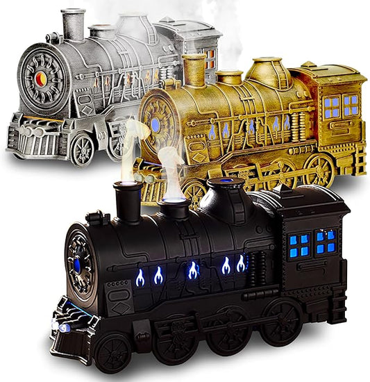 OMEO Black Small Train Aromatherapy Humidifier & Essential Oil Diffuser - Dual Mist, Quiet Ultrasonic, 300ML Tank, Remote Control, LED Light, Air Purifier for Home, Office, and Bedroom Use