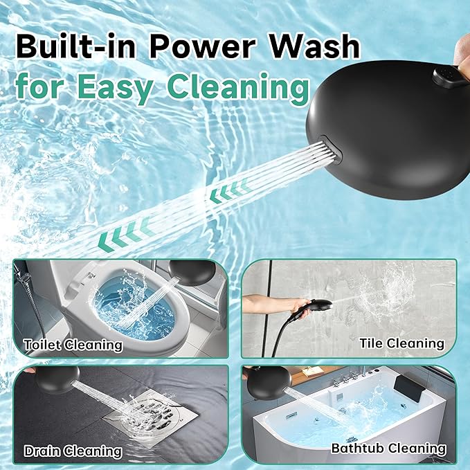 BRIGHT SHOWERS High Pressure Shower Head with Handheld, 9 Spray Settings Showerhead Built in Power Wash to Clean Tub and Pets, Extra Long 69" Hose, Adjustable Bracket, Matte Black