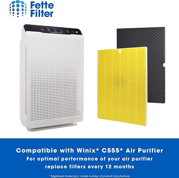 Winix C555 Compatible Premium H13 True HEPA Filter - Includes 1 HEPA Filter + 1 Washable Activated Carbon Filter