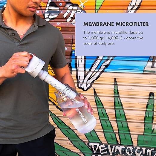 LifeStraw Go Series – BPA-Free Water Filter Bottle for Travel and Everyday Use Removes Bacteria, Parasites and Microplastics, Improves Taste, 1L Aegean Sea