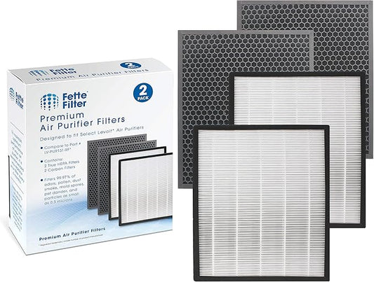 Fette Filter - LV-PUR131 Premium Replacement Filters Compatible with LEVOIT Air Purifier Models LV-PUR131s and LV-PUR13, LV-PUR131-RF, 2 Pack Filters and 2 Activated Carbon Filters.