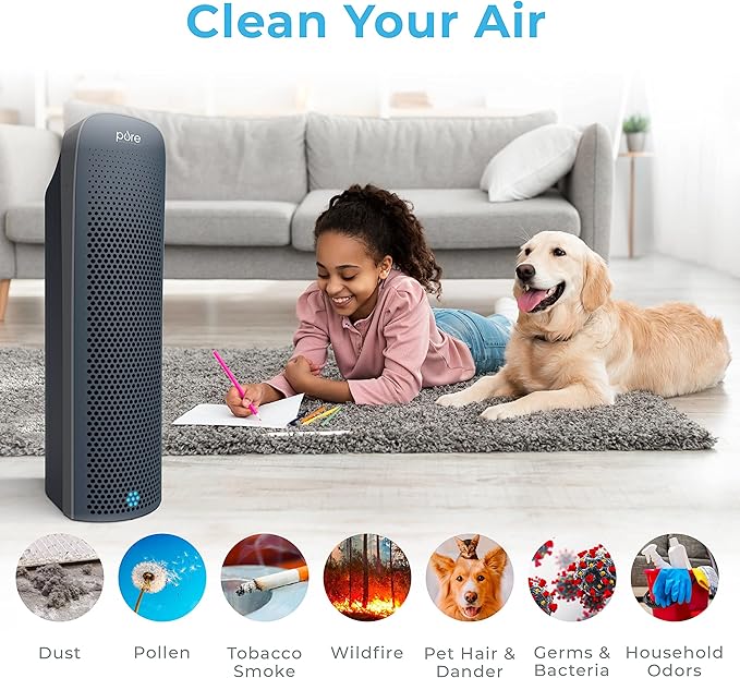 Pure Enrichment PureZone Elite True HEPA Large Room Tower Air Purifier with Air Quality Monitor, 4 Stage Filtration and UV-C Light, Helps Destroy Bacteria, Smoke, Pollen & Dust (Graphite)